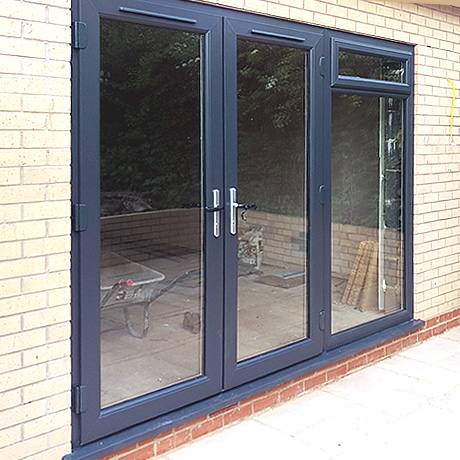 double glazed french door combination in anthracite grey finish installed in solihull by, www.solihullwindows.co.uk
