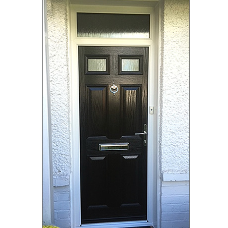 composite door with fixed light above, finished in black installed in solihull by Solihull WDC, www.solihullwindows.co.uk