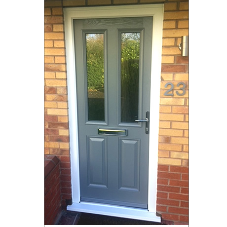 composite door finished in grey installed in solihull by Solihull WDC, www.solihullwindows.co.uk