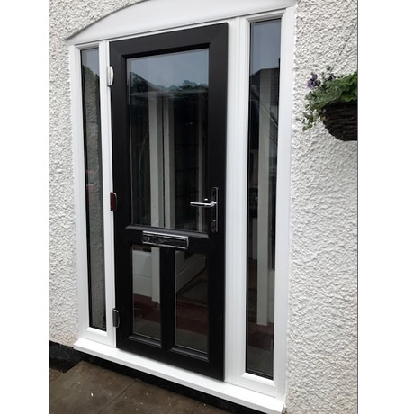 double glazed, opening out PVCu porch door in black and white installed in solihull by Solihull WDC, www.solihullwindows.co.uk
