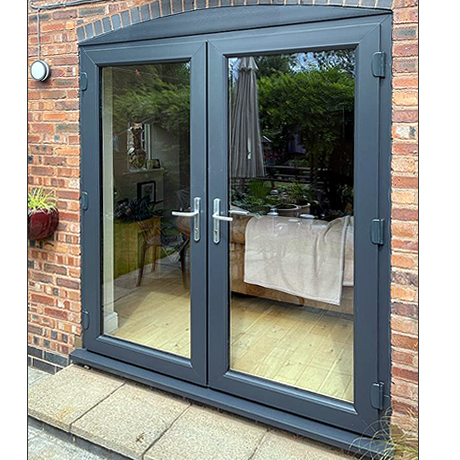 French doors in anthtracite grey on white